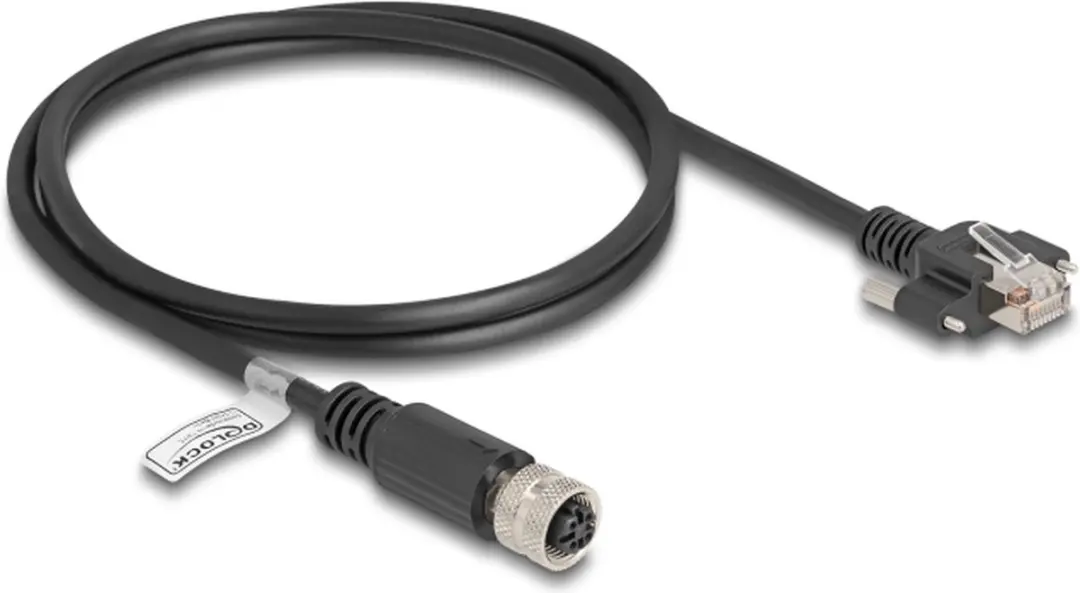 Delock M12 D-coded Kabel Cat.5e FTP 4-pin Vrouwelijk naar RJ45 - 1m - Zwart