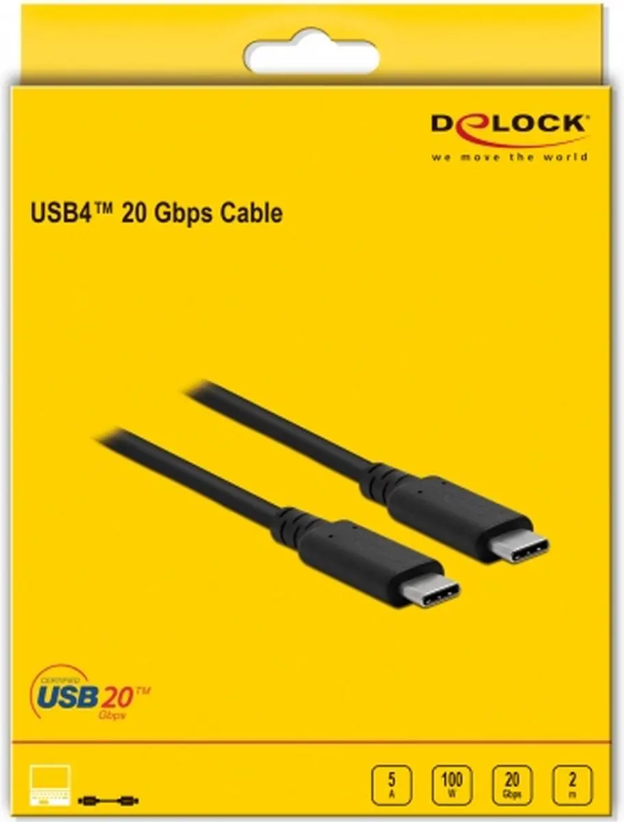 Delock USB4 USB-C Kabel 2m - 20 Gbit/s PD 100W 4K60Hz - Zwart