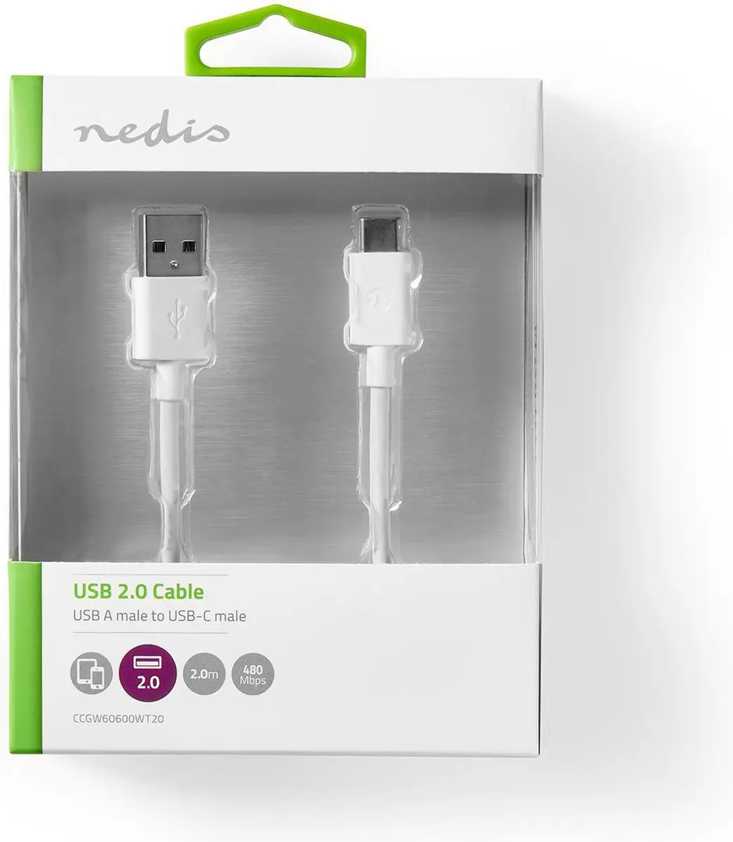 Nedis USB-C Kabel 60W 2m - USB 2.0 - Zwart