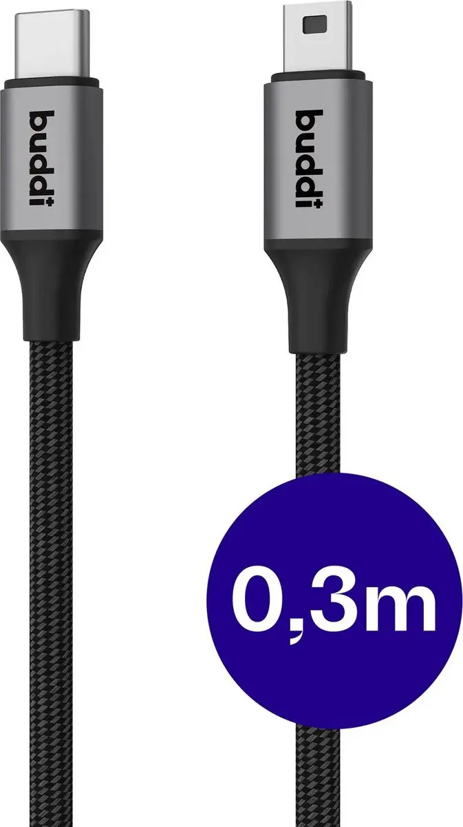 Buddi Flex USB-C naar Mini USB Kabel 30cm