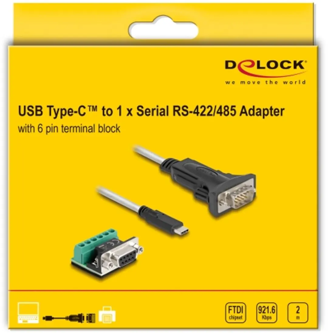 Delock USB 2.0 Type-C naar RS-422/485 Adapter - 2m - Zwart