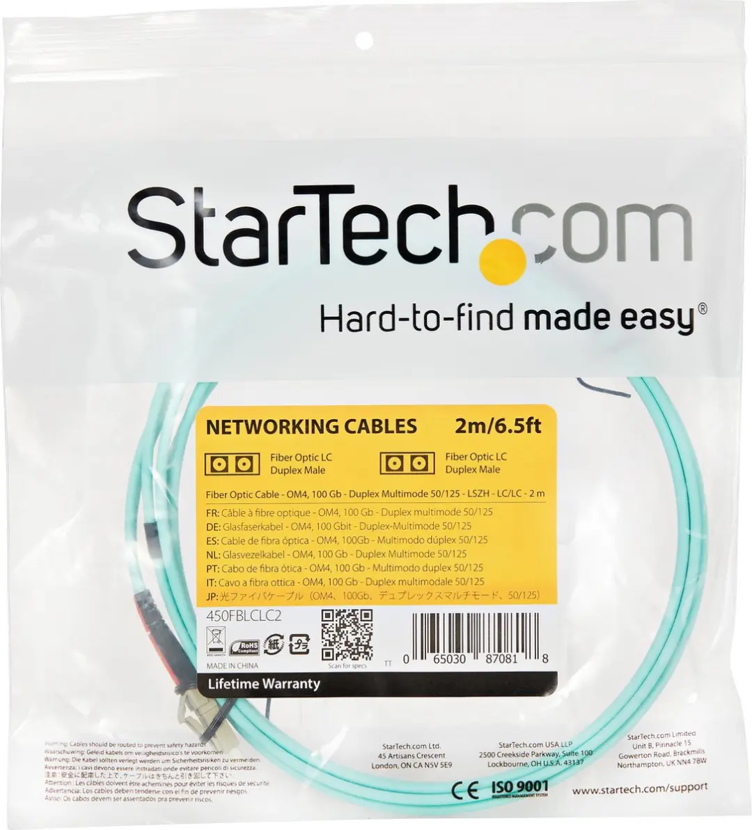 Startech Aqua OM4 Glasvezelkabel 100Gb LC/LC 2m