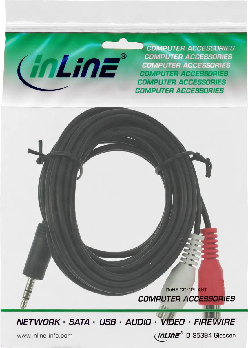 InLine Adapterkabel 3,5mm Jack naar 2xRCA - 3m - Zwart