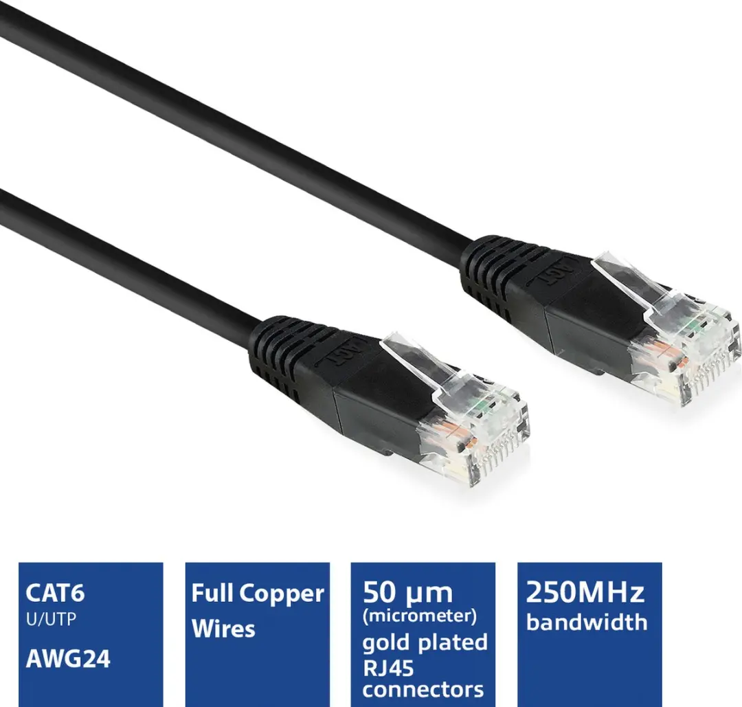 ACT Zwart CAT6 Netwerkkabel 2,0m - AC4002