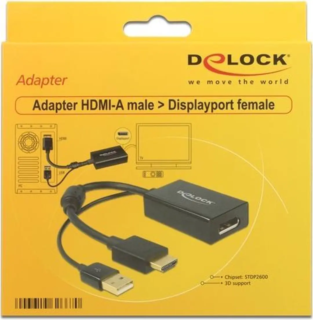 Delock HDMI naar DisplayPort Adapter 4K 30Hz - 0,2m - Zwart
