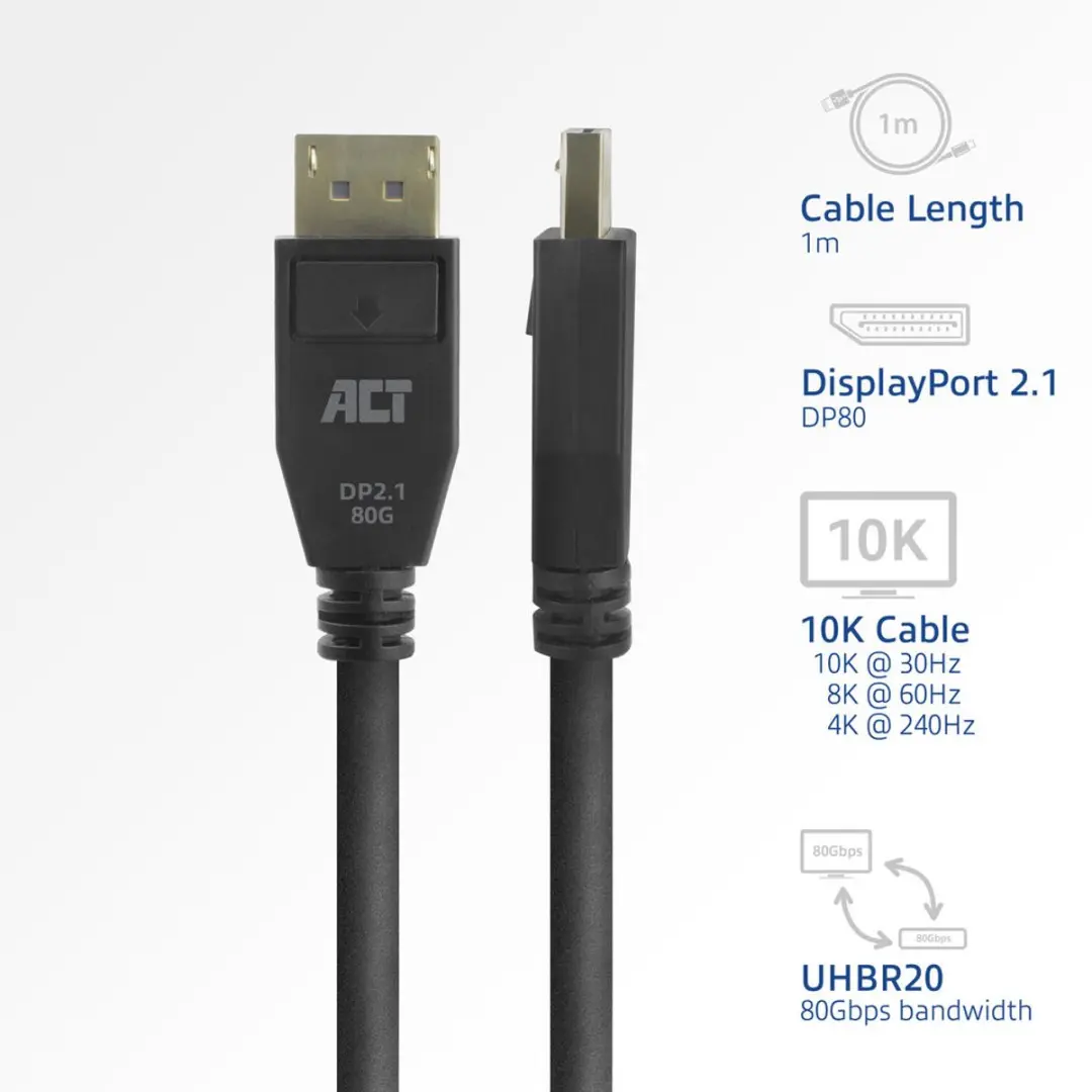 ACT DP80 AK4083 DisplayPort 2.1 Kabel - 3m - Zwart - afbeelding 6 van 6