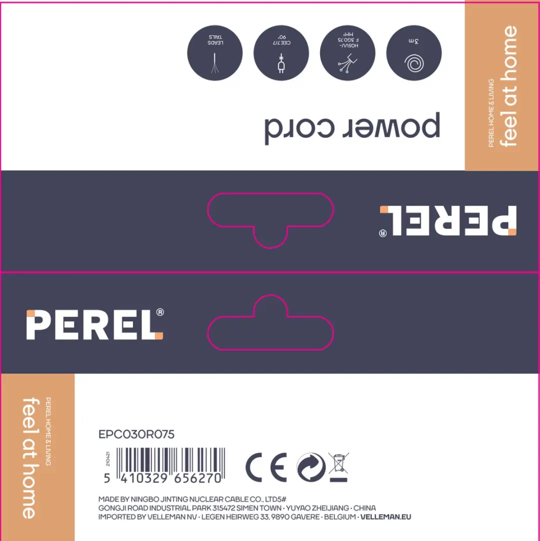 Perel Voedingskabel H05VV-F 3G0.75 3m - 10A/230V - Zwart