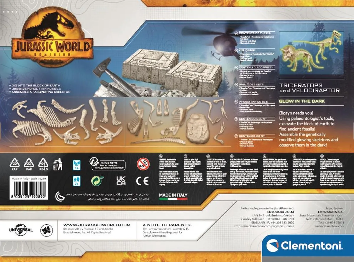 Clementoni Jurassic World Dinosaurussen Set 19289 - Triceratops & Velociraptor - afbeelding 6 van 6