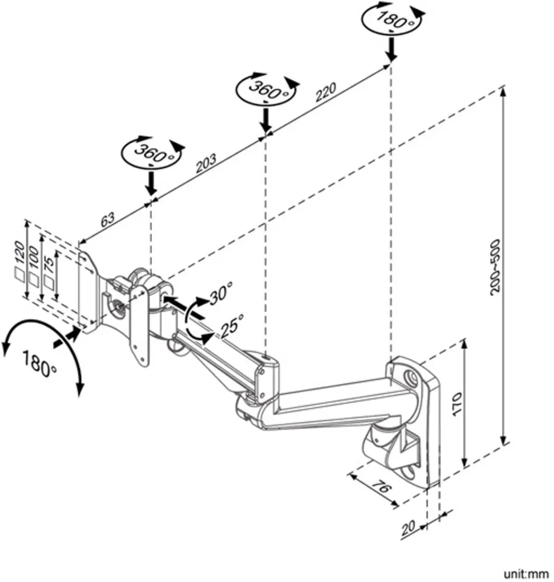Roline LCD Arm Gasveer Muurbevestiging Pivot - Grijs