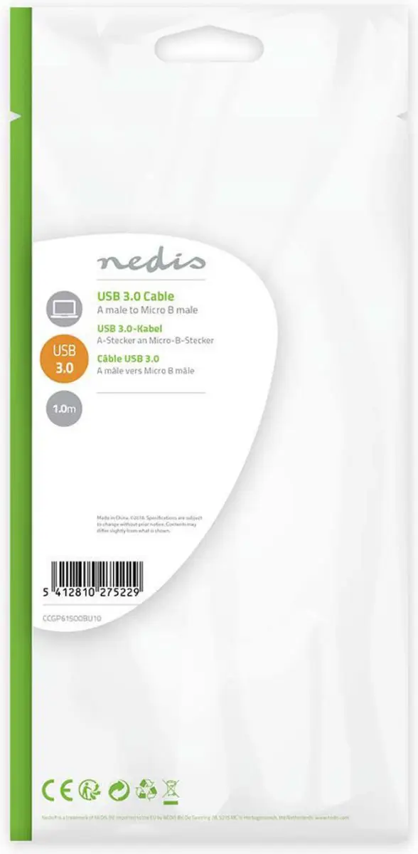 Nedis USB 3.2 Gen 1 A-MicroB Kabel 1m - Blauw