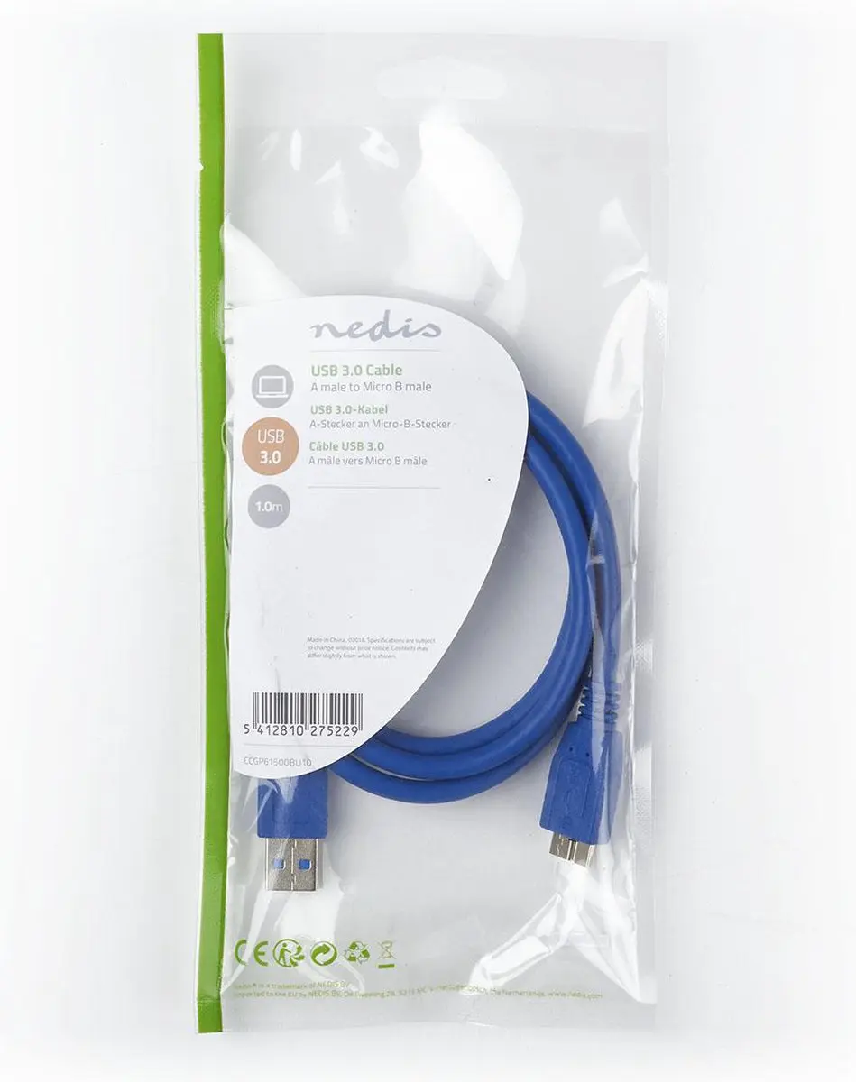 Nedis USB 3.2 Gen 1 A-MicroB Kabel 1m - Blauw