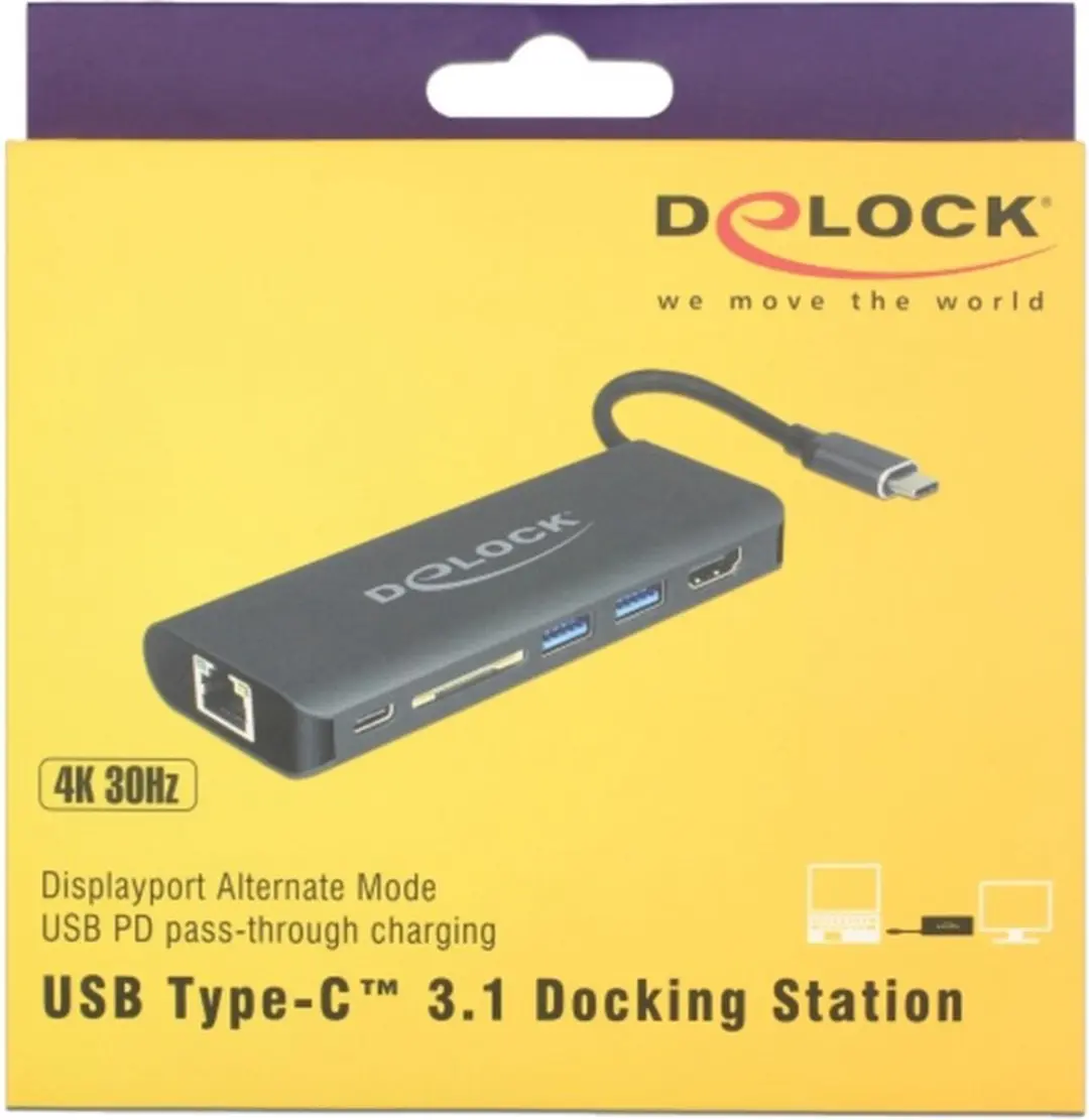 Delock USB-C naar HDMI/USB-A/RJ45/SD-adapter 4K30 - Zwart