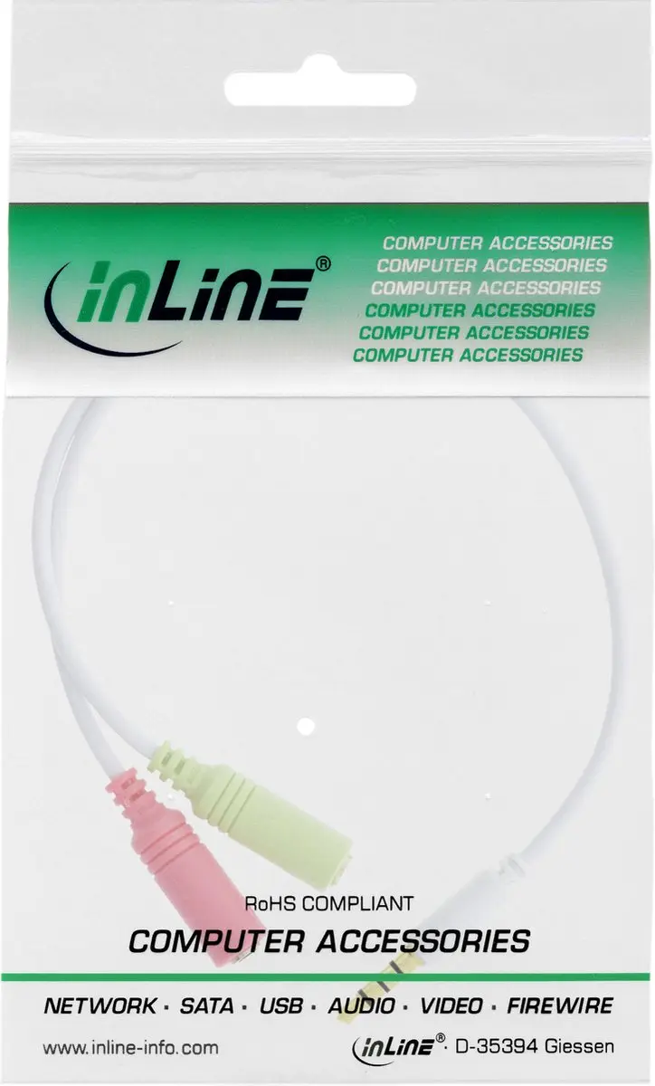 InLine 3,5mm 4-polig Adapter - 2x Headset - 0,15m - Wit