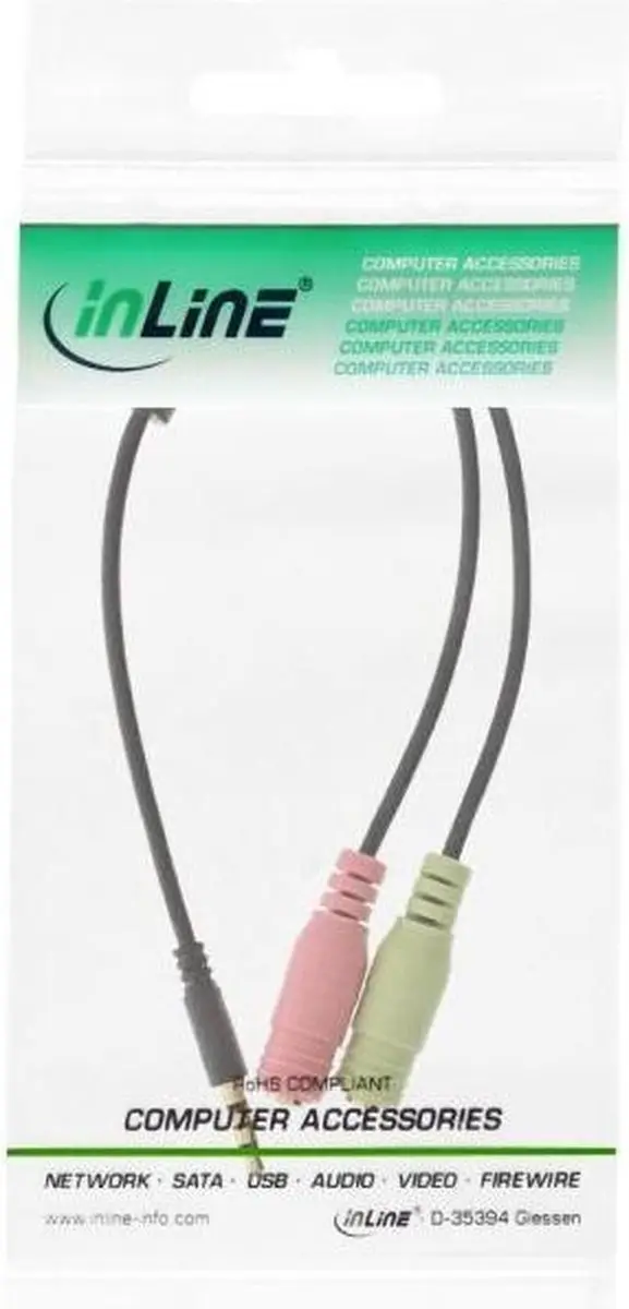 InLine 3,5mm 4-polig CTIA/AHJ Adapter - 2x Headset - 2m - Verguld