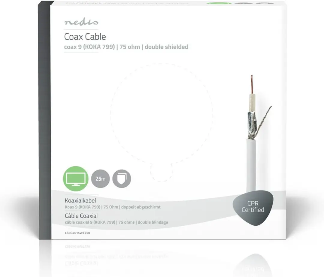 Nedis Coaxkabel RG59 25m Haspel - Wit