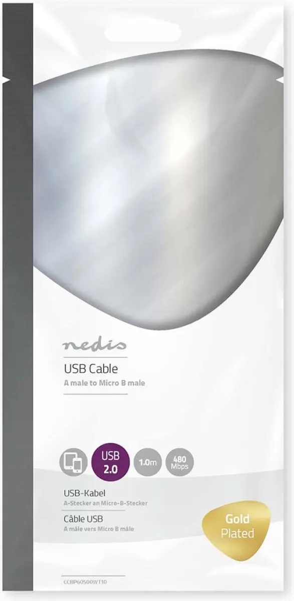Nedis USB 2.0 A naar Micro-B Kabel 1m - Verguld - Wit