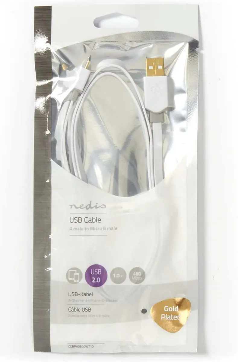Nedis USB 2.0 A naar Micro-B Kabel 1m - Verguld - Wit
