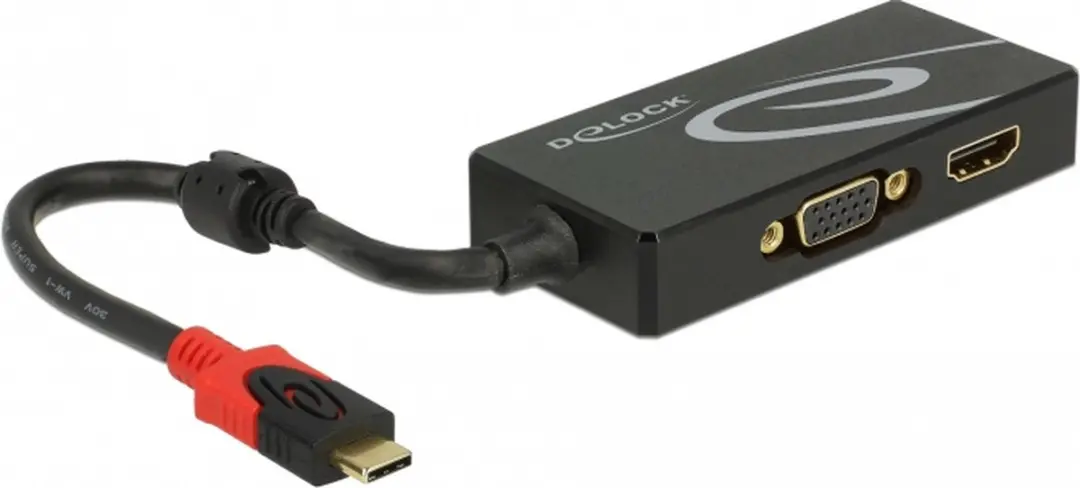 Delock USB-C naar HDMI/VGA Splitter DP Alt Mode - 0,20m - Zwart