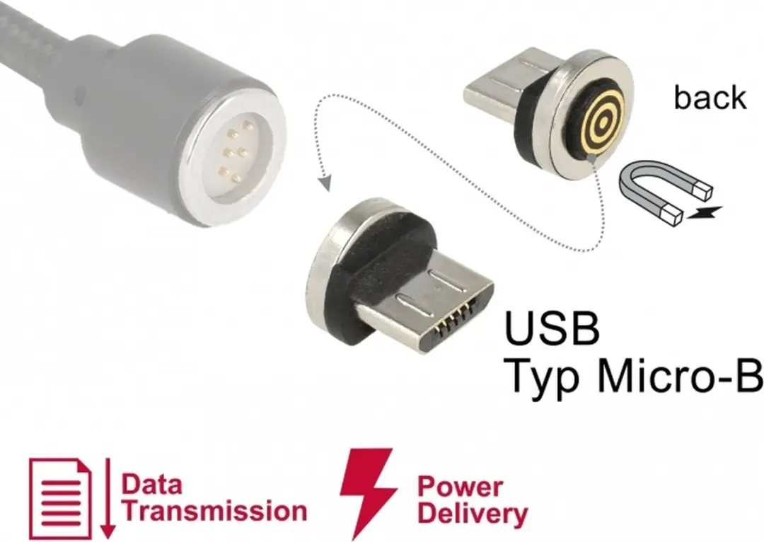 Delock Magnetic USB Type Micro-B Adapter - Zwart/Zilver