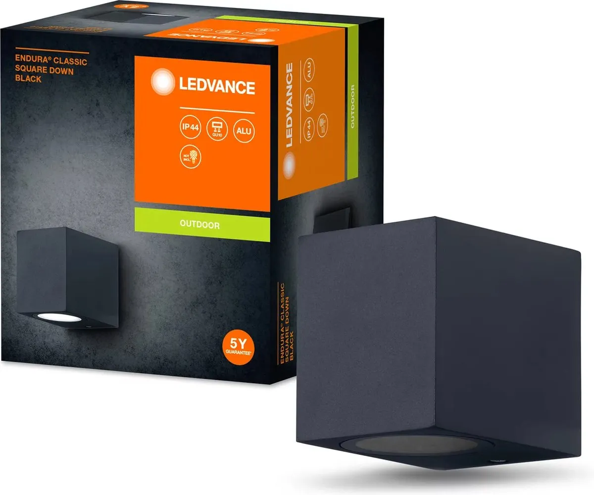 LEDVANCE ENDURA Classic Square Down Wandlamp GU10 - IP44 - Zwart - afbeelding 4 van 6