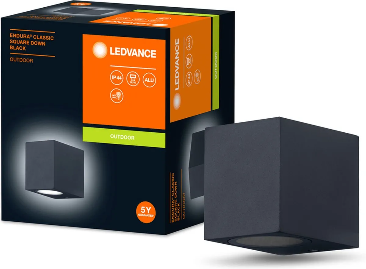 LEDVANCE ENDURA Classic Square Down Wandlamp GU10 - IP44 - Zwart - afbeelding 5 van 6