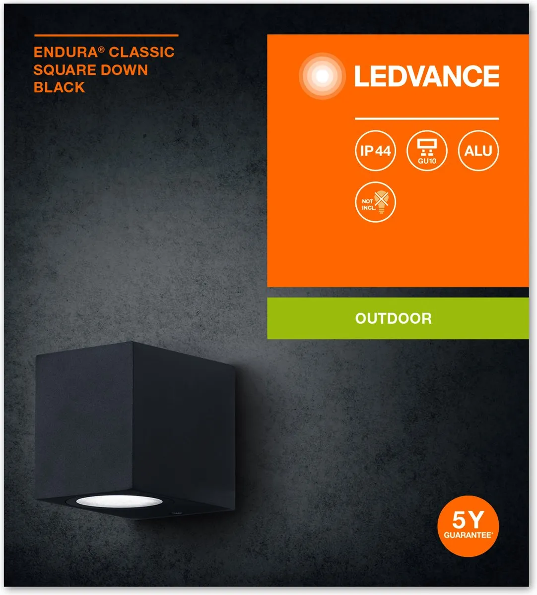 LEDVANCE ENDURA Classic Square Down Wandlamp GU10 - IP44 - Zwart - afbeelding 6 van 6