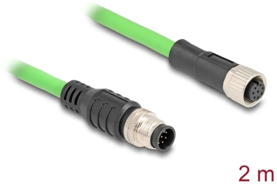 Delock M12 8-pins A-gecodeerde Netwerkverlengkabel CAT5e - 2m - Groen