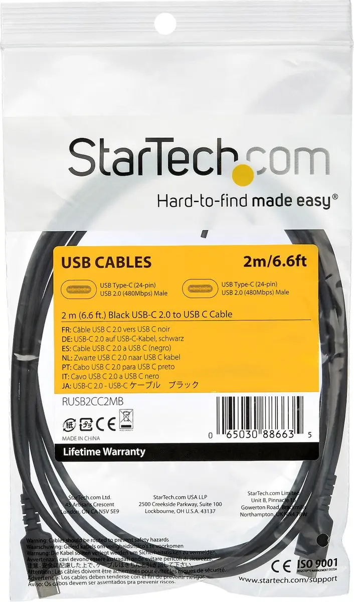 Startech USB-C Kabel RUSB2CC2MB - USB 2.0 - 2m - Zwart