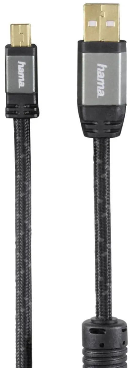 Hama Mini-USB 2.0 Kabel 1,8m - 24K Verguld Ferrietweefsel - Grijs/Zwart