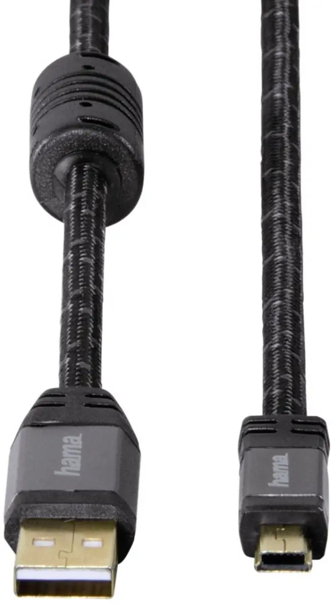 Hama Mini-USB 2.0 Kabel 1,8m - 24K Verguld Ferrietweefsel - Grijs/Zwart