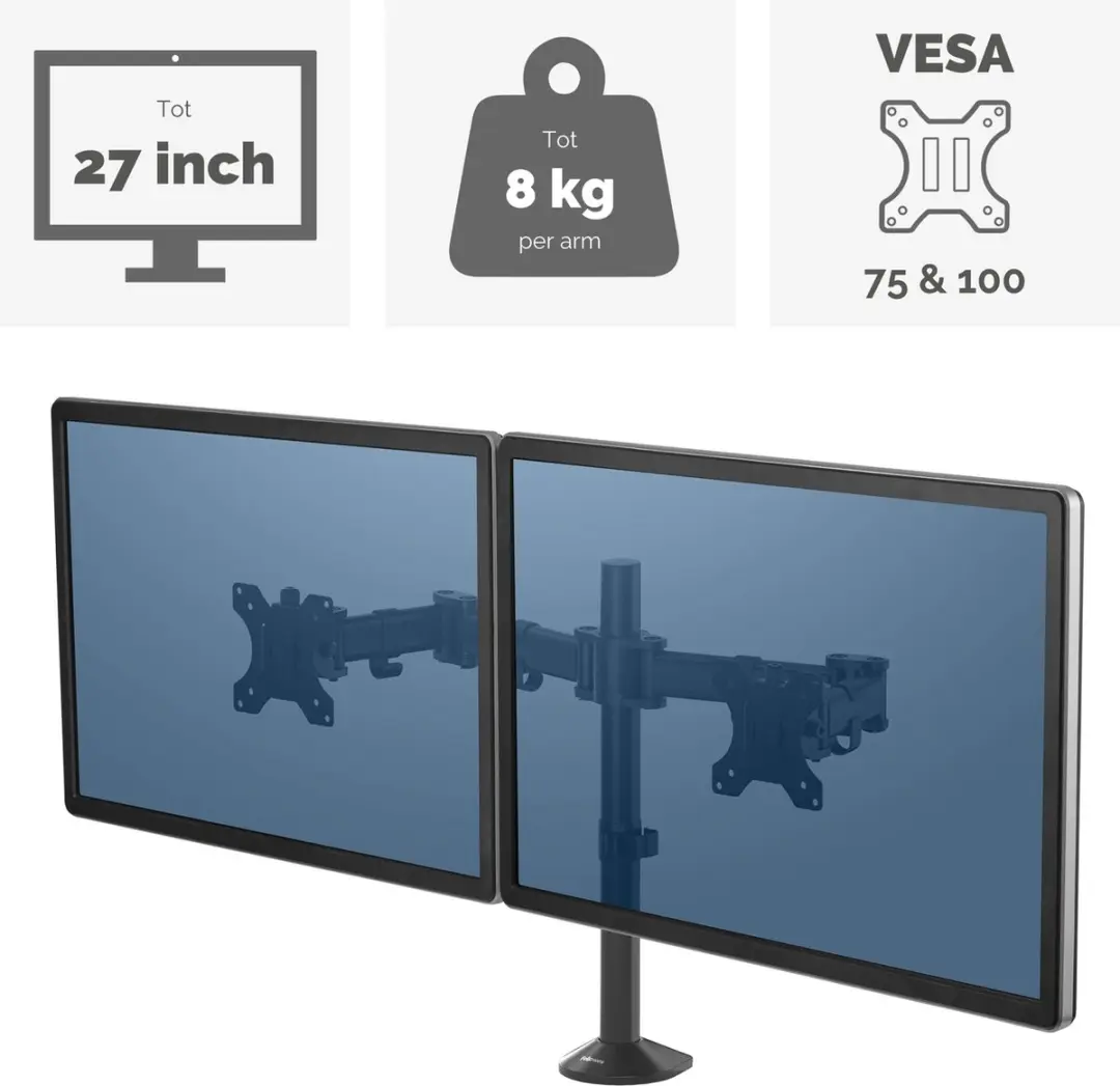 Fellowes Reflex Dubbele Monitorarm 8502601 - Zwart