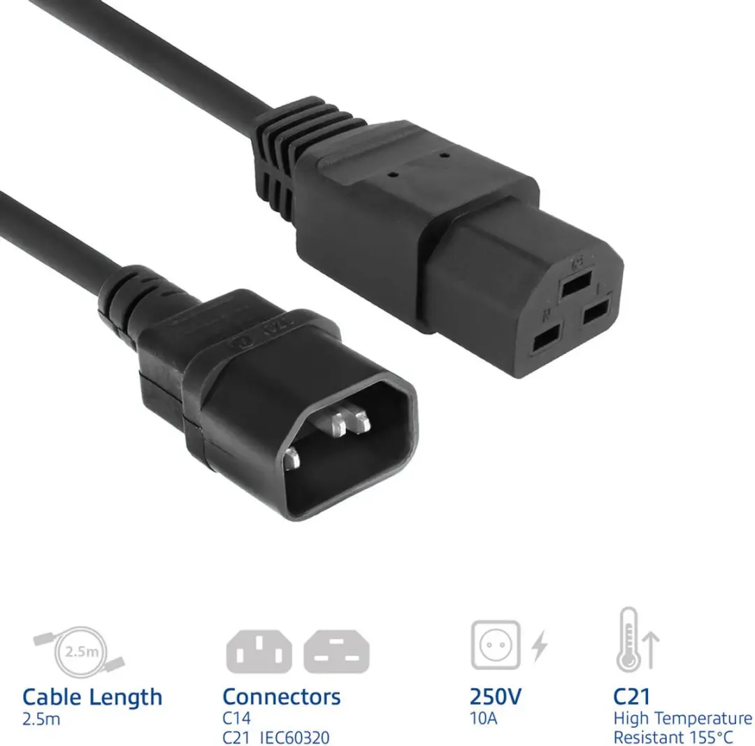 ACT AK5373 Netsnoer C14-C21 2,5m - Zwart
