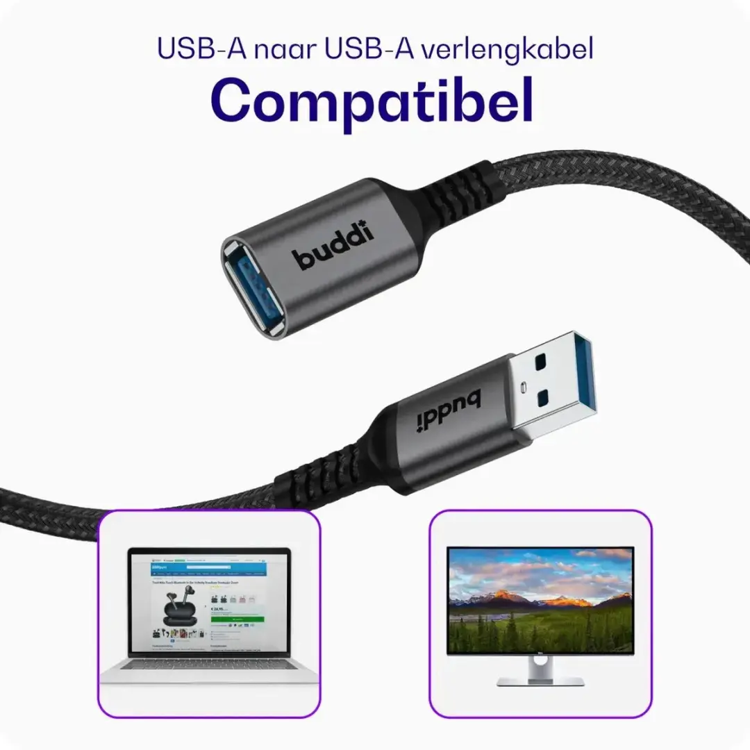 Buddi Flex USB 3.0 Verlengkabel A-A 1M - Zwart
