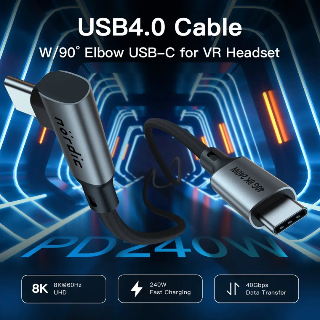 NÖRDIC USB4 PD3.1 Kabel 240W 8K 60Hz - 40Gbps 2m - Grijs