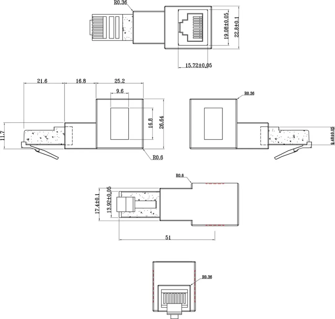 InLine STP CAT6a RJ45 Haakse Adapter - 10Gbit - Zwart