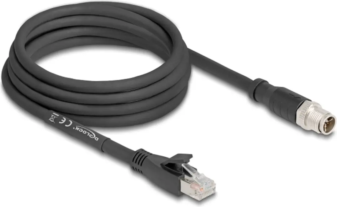 Delock M12 8-pins X-gecodeerd Industriële Netwerkkabel CAT5e 3m - Zwart