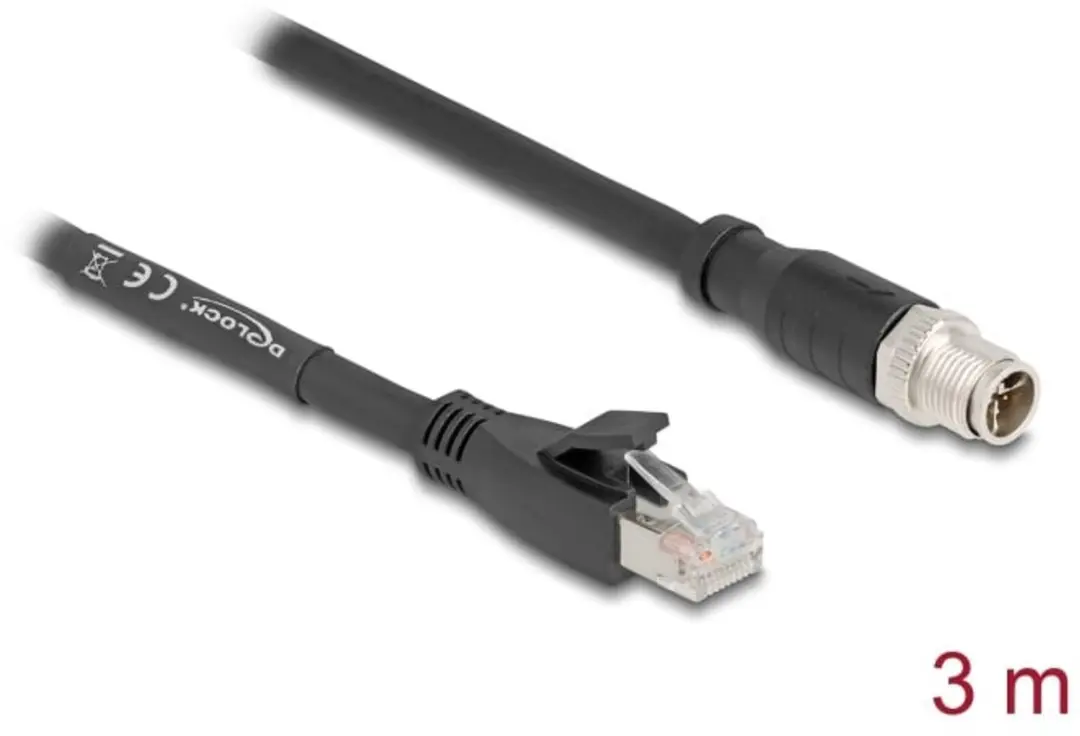 Delock M12 8-pins X-gecodeerd Industriële Netwerkkabel CAT5e 3m - Zwart