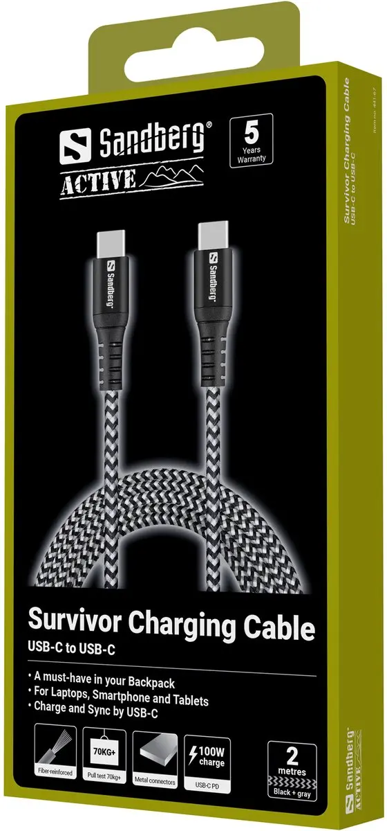 Sandberg 441-67 USB-C Kabel 2m - 100W - Zwart/Wit - afbeelding 2 van 3