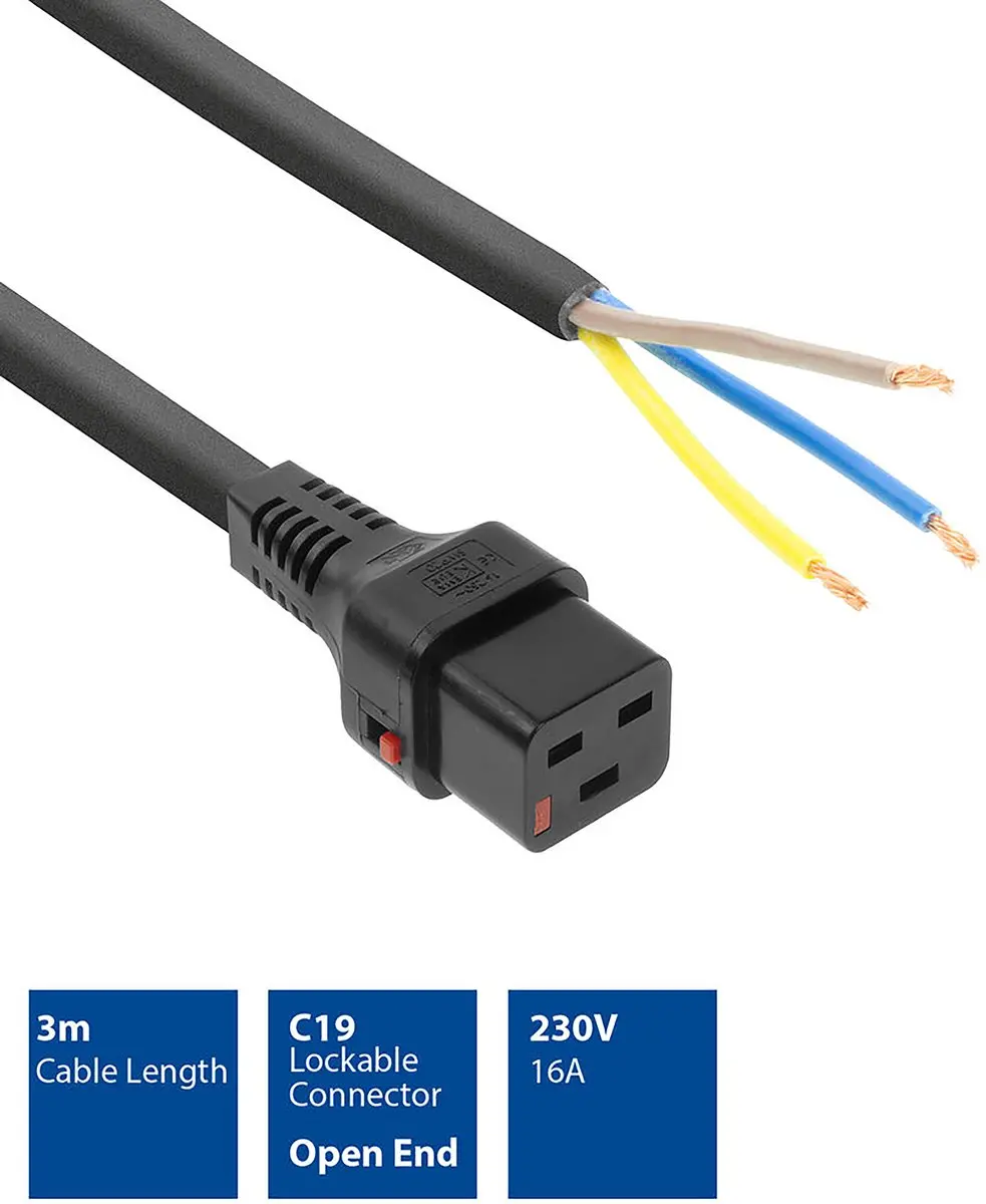 ACT PC1175 AK5049 Netsnoer C19 IEC Lock - 3m - Zwart