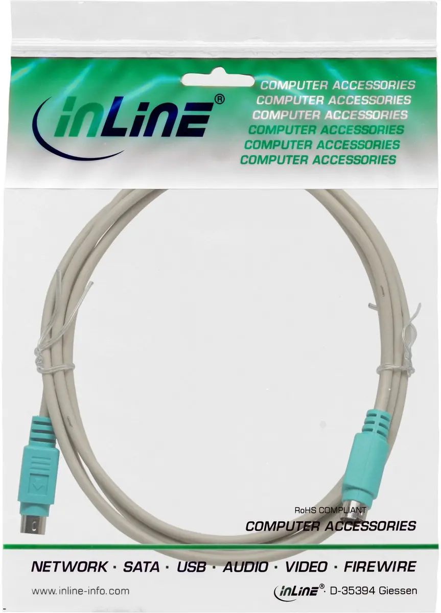 InLine Mini DIN 6-pins PS/2 Kabel - 2m - Beige/Groen