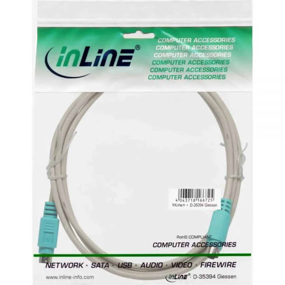 InLine Mini DIN 6-pins PS/2 Kabel - 2m - Beige/Groen