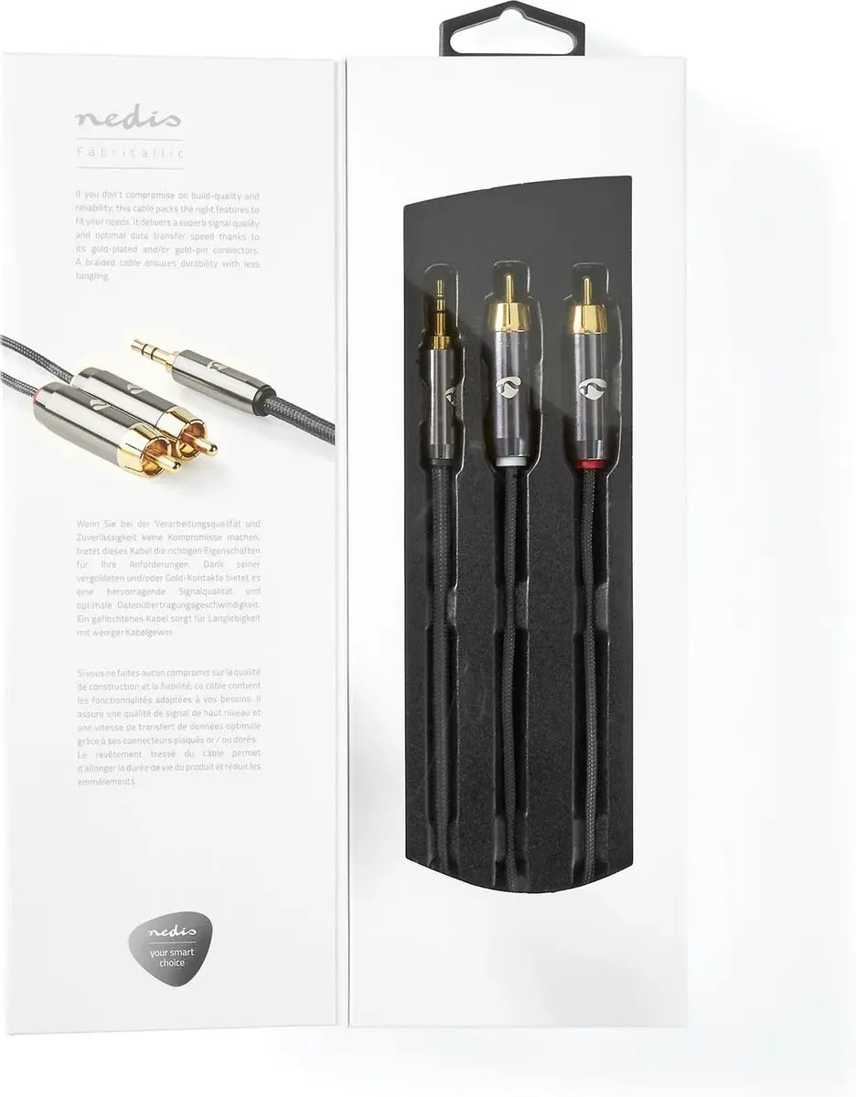 Nedis Stereo-Audiokabel 3,5mm Male - 2x RCA Male - 2m - Verguld - Grijs