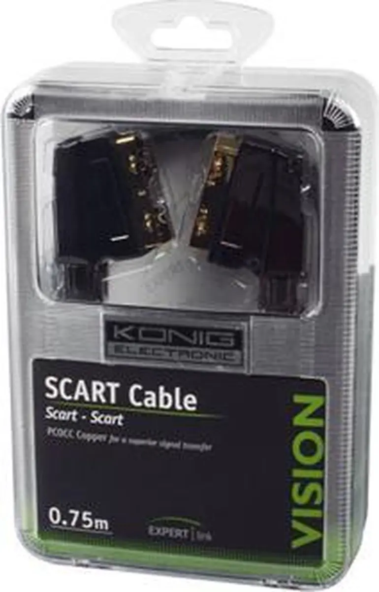Konig PAV-1040-0.75 SCART-kabel 75cm - Vergulde connectoren