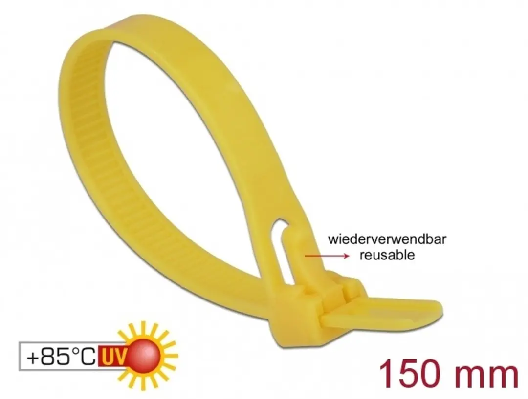 Delock Herbruikbare Tie-wraps 150x7,5mm - Geel - 100 Stuks