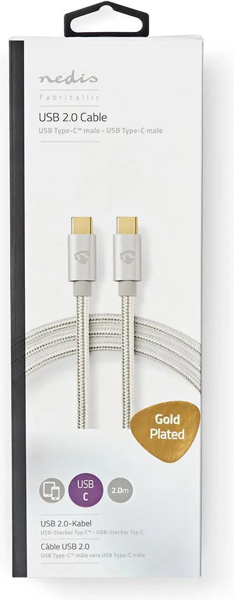 Nedis USB-C Kabel 2.0 10W 480Mbps 2m - Verguld - Aluminium