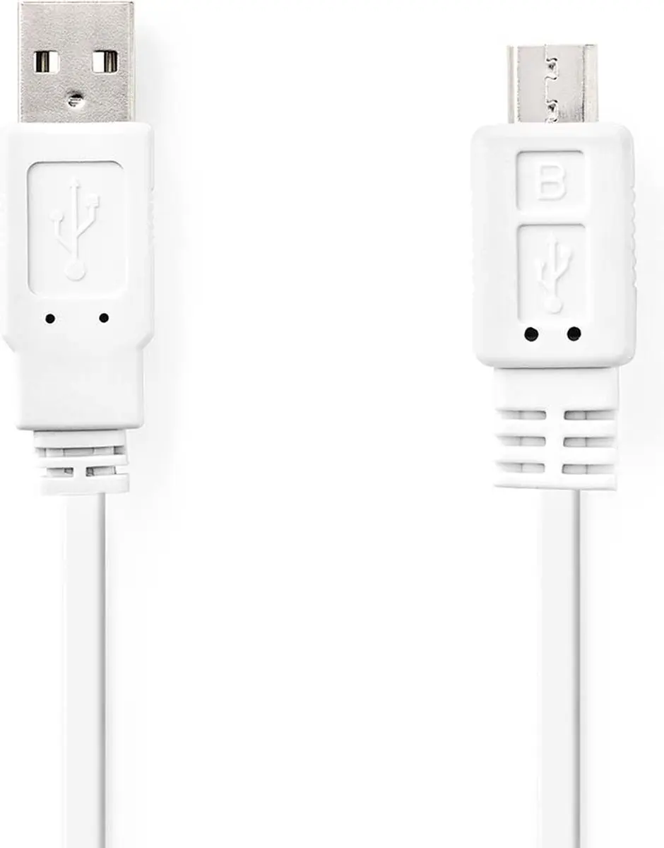 Nedis USB 2.0 A naar Micro-B Kabel 1m - Plat - Wit