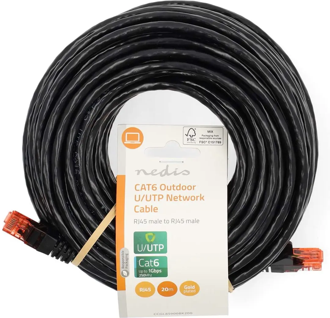 Nedis CAT6 Netwerkkabel RJ45 20m - Buitenshuis Zwart