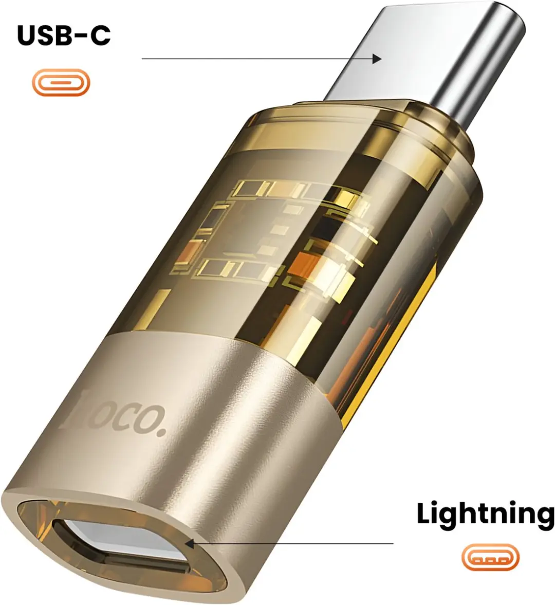 Hoco OTG Lightning naar USB-C Adapter 3A - Goud