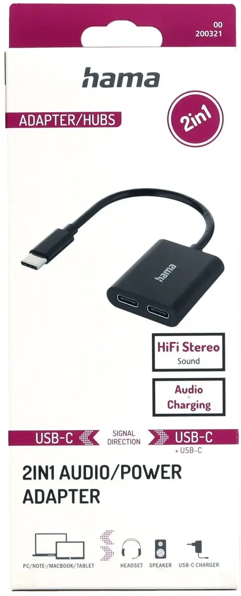 Hama 00200321 Audio-adapter USB-C 2in1 - Zwart