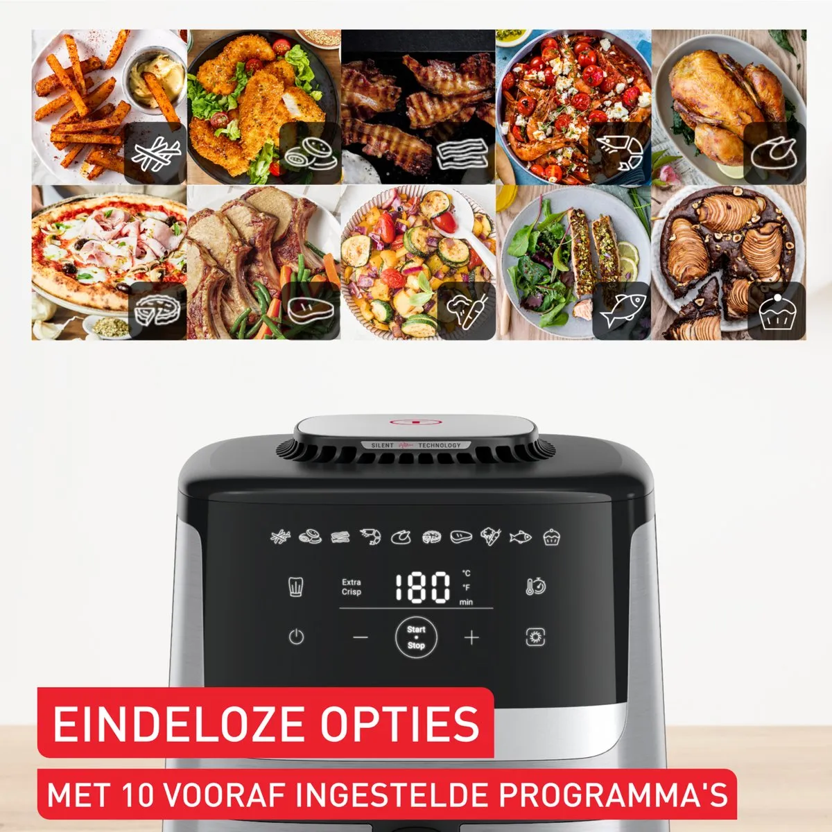 Tefal Easy Fry Silence Deluxe EY552D Airfryer 1670W - 5L - Zwart/RVS